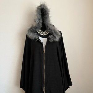 Black Faux Fur Poncho with zipper